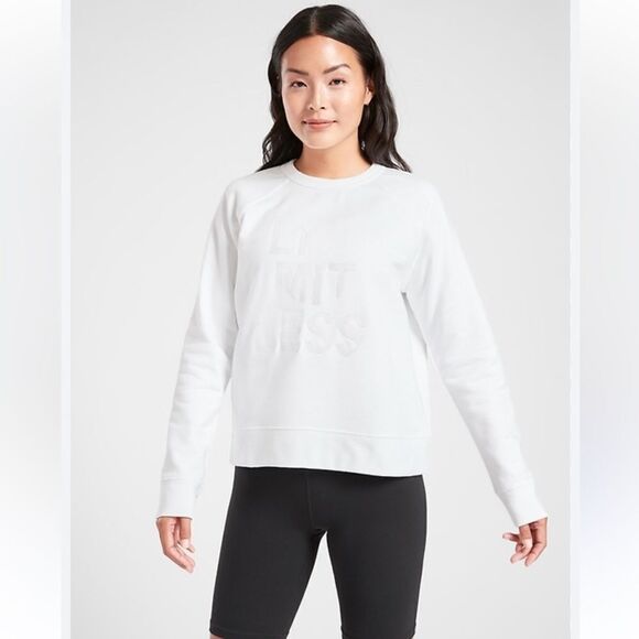 Athleta S White Limitless Printed Graphic Crewneck  Fleece Interior Pullover - Picture 1 of 14